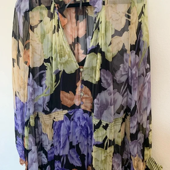 Anthropologie Marais Maxi Dress Purple and Orange Gown with Bishop Sleeves - Picture 5 of 6